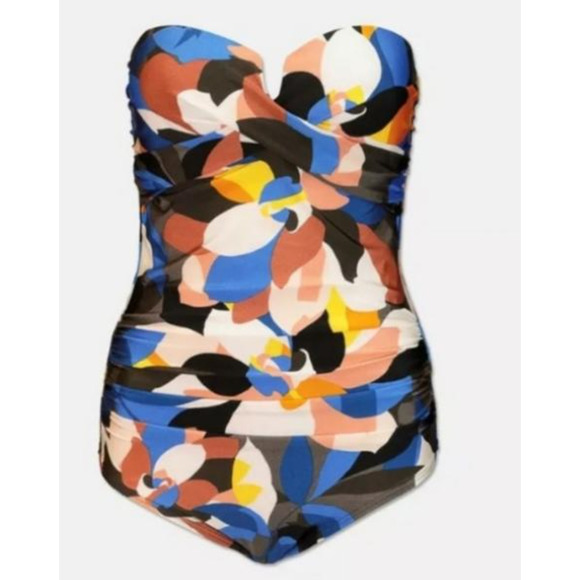 Calvin Klein Pop Art Blue Convertible Bandeau One-piece Swimsuit 16 NWT - Picture 4 of 5